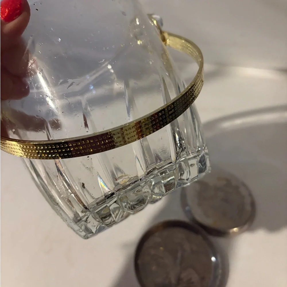 Vintage Glass Ice Bucket with Silver Coasters